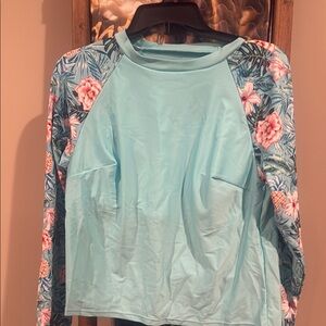 Blue Raglan Crop Graphic Long Sleeve Tee